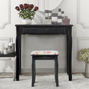 Vanity Wood Dressing Stool Padded Piano Seat with Rose Cushion