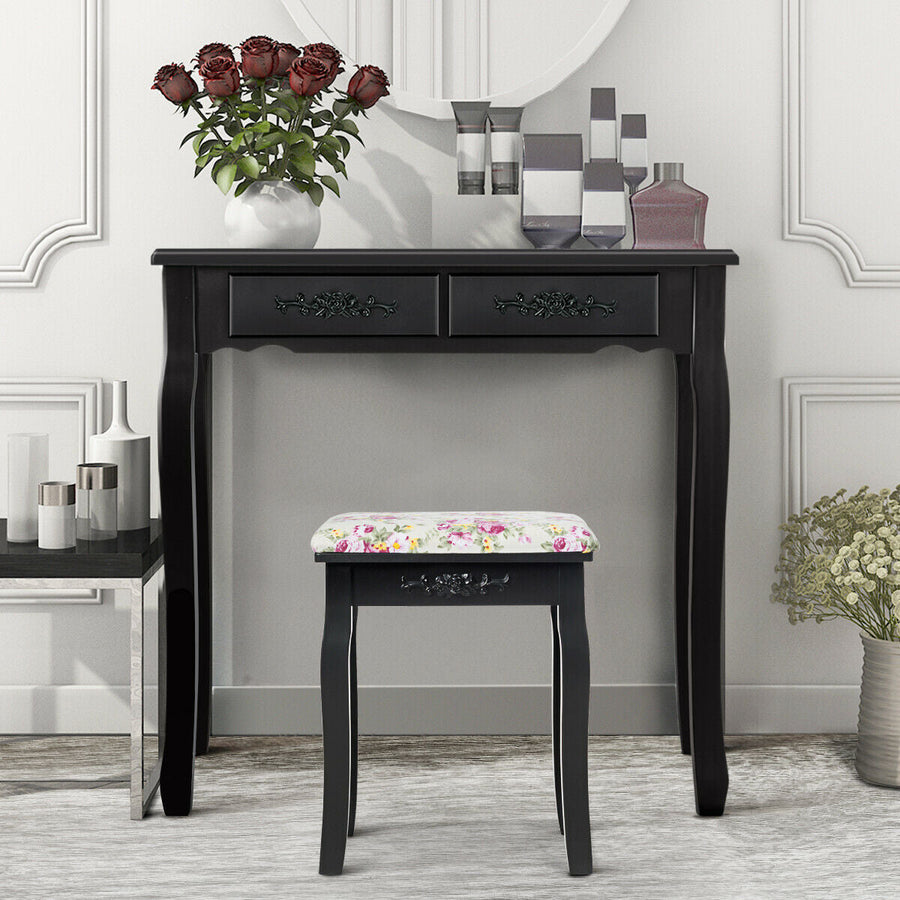 Vanity Wood Dressing Stool Padded Piano Seat with Rose Cushion