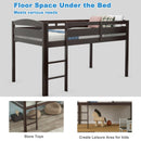 Wooden Twin Low Loft Bunk Bed with Guard Rail and Ladder