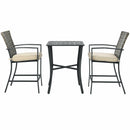 3 Pieces Rattan Bar Furniture Set with Slat Table and 2 Cushioned Stools