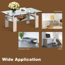 Rectangle Glass Coffee Table with Metal Legs for Living Room