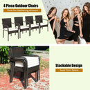 Set of 4 Patio Rattan Stackable Dining Chair with Cushioned Armrest for Garden
