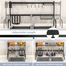 2 Tier Adjustable Over Sink Dish Drying Rack with 8 Hooks