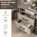 Modern Wood Grain Nightstand with Cable Hole and Open Compartment