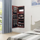 Lockable Wall Door Mounted Mirror Jewelry Cabinet w/LED Lights