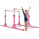 8 FT Double Horizontal Bars with 13-Level Adjustable Heights and 6-Level Adjustable Width-Pink