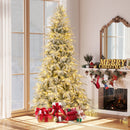 7 Feet Snow-flocked Artificial Christmas Tree Pre-lit Hinged Xmas Tree with Warm White LED Lights