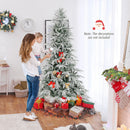 7 Feet Snow-flocked Artificial Christmas Tree Pre-lit Hinged Xmas Tree with Warm White LED Lights