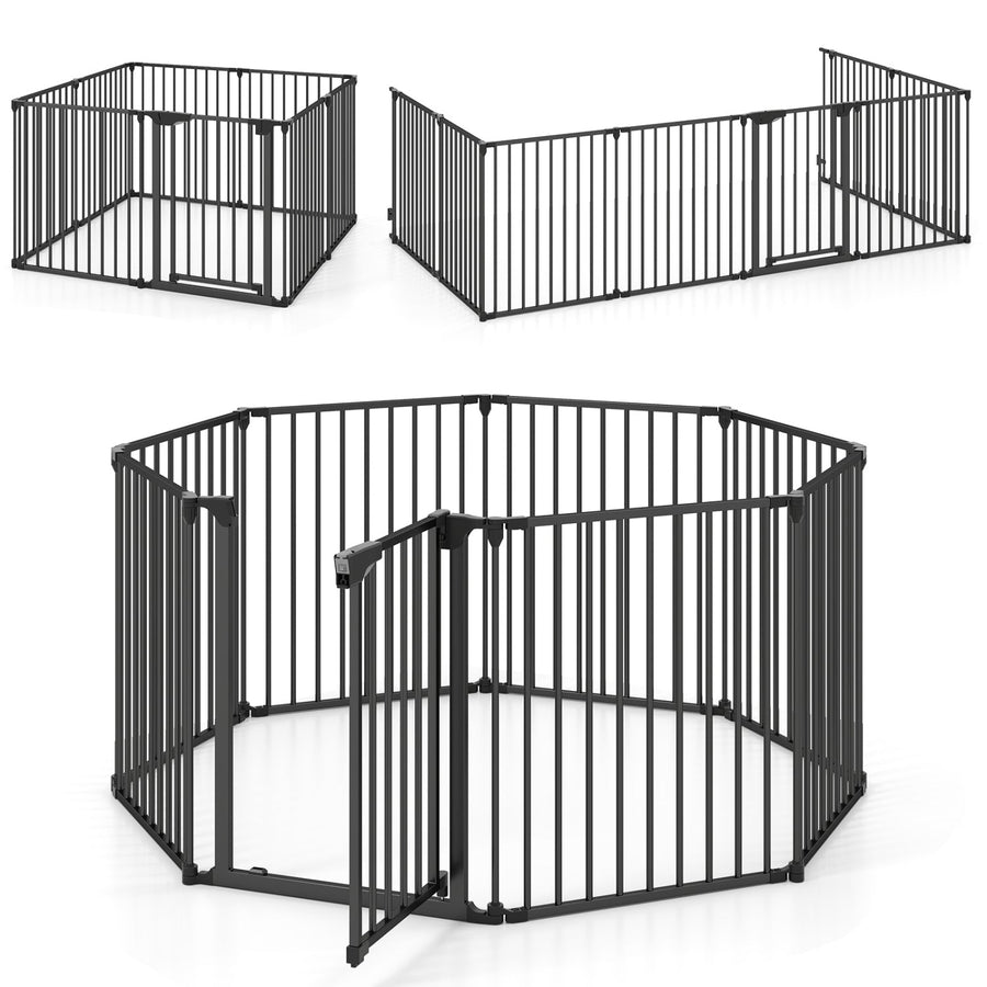 8-Panel Extra Wide Baby Gate Adjustable Pet Safety Fence with Auto-close Door
