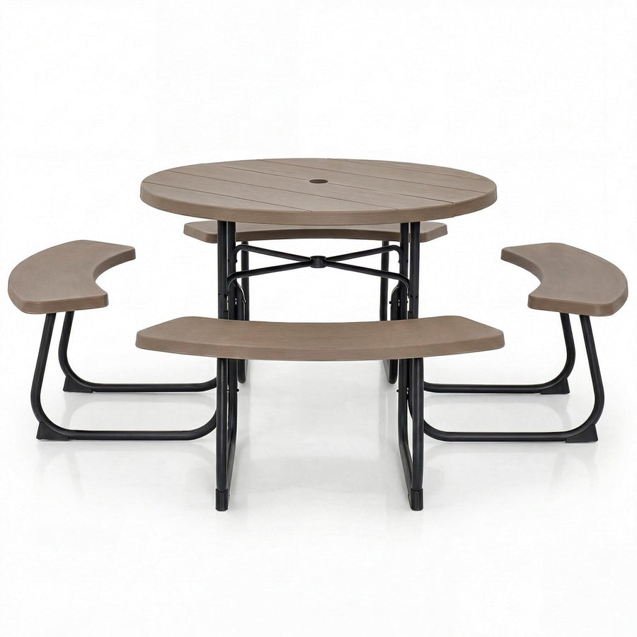 8-Person Outdoor Picnic Table and Bench Set with Umbrella Hole