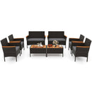 8 Piece Patio Wicker Sofa Set 4 Rattan Chairs and 2 Loveseat with 2 Table