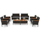 8 Piece Patio Wicker Sofa Set 4 Rattan Chairs and 2 Loveseat with 2 Table