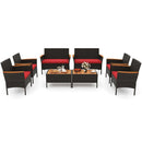 8 Piece Patio Wicker Sofa Set 4 Rattan Chairs and 2 Loveseat with 2 Table