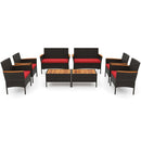 8 Piece Patio Wicker Sofa Set 4 Rattan Chairs and 2 Loveseat with 2 Table