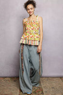 POL Floral Smocked Ruffled Cami with Tie Shoulder Straps
