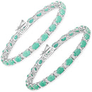 10.47 Carat Genuine Emerald and White Topaz .925 Sterling Silver Bracelet