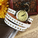 Fashionable Rivet Leather Belt Retro Watch Hand Chain-white