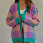 Knit Sweater Gingham Cardigan in Jade Multicolor [Sizes S-L]