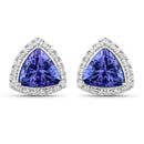 3.82 Carat Genuine Tanzanite and White Diamond 14K White Gold Earrings