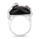21.04 Carat Genuine Black Onyx and White Topaz .925 Sterling Silver Ring