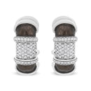 18K White Gold Flash Plated .925 Sterling Silver Clear Graphite Grey Enamel 5/8 Cttw Round Diamonds Huggie Hoop Earrings (F-G Color, VS1-VS2 Clarity)
