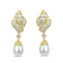 18k Yellow Gold 7.0 Cttw Baguette and Round Diamond South Sea Pearl Drop Dangle Clip-On Earrings (F-G Color, VS1-VS2 Clarity)