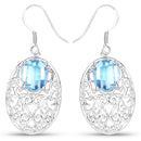 10.72 Carat Genuine Blue Topaz .925 Sterling Silver Earrings