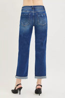 RISEN Slouchy Cropped Boyfriend Jeans with Cuffed Hem