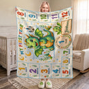 Personalized Dragon Baby Milestone Blanket with Name - My First Year Dragon and Castle Design with 12 Colourful Month Squares and Baby Name on Gold Scroll Banner