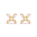 10K Yellow Gold 1/10 Cttw Round and Baguette Diamond Criss Cross X Stud Earring (H-I Color, I1-I2 Clarity)