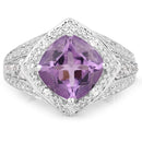 2.82 Carat Genuine Amethyst and White Topaz .925 Sterling Silver Ring