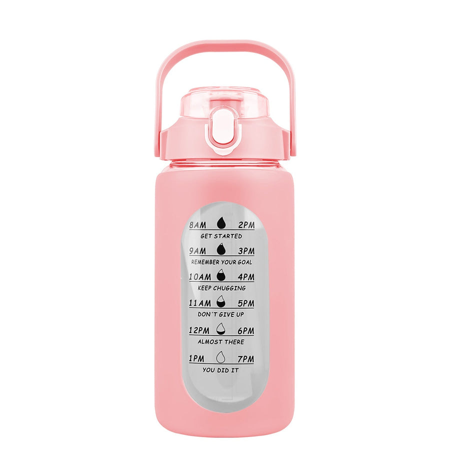 34Oz Glass Water Bottle Sports Water Bottle Motivational Water Bottle Water Intake Tracker Bottle with Straw Time Marker Silicone Sleeve Handle for Gy