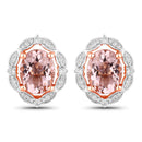3.52 Carat Genuine Morganite and White Diamond 14K Rose Gold Earrings