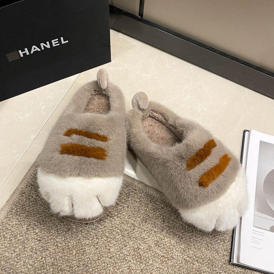 Women's Fleece Cartoon Toe Cover Fluffy Slippers