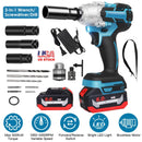 3-In-1 Cordless Electric Impact Wrench Drill Screwdriver with Brushless Motor Max 3450RPM Variable Speed 2Pcs 6.0Ah Batteries 3 Sockets 3 Screwdriver