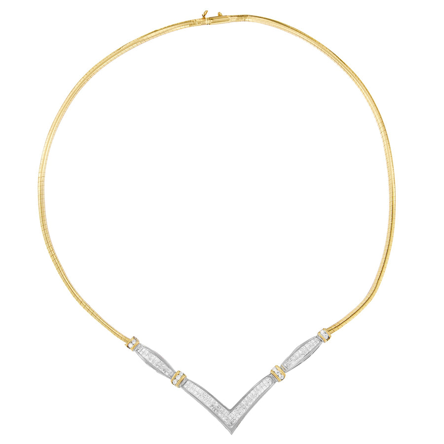14K Yellow and White Gold 2.00 Cttw Round and Princess-Cut Diamond 'V' Shape Statement Necklace (H-I Color, SI2-I1 Clarity) - 18