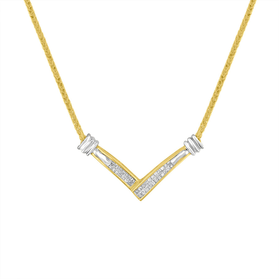 14K Yellow and White Gold 1/4 Cttw Princess Cut Diamond Channel-Set â€œVâ€ Shape 18