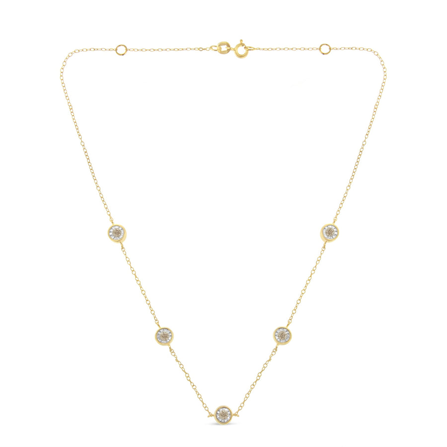 Yellow Color Plated Sterling Silver Diamond Station Necklace (1/2 cttw, K-L Color, I2-I3 Clarity)