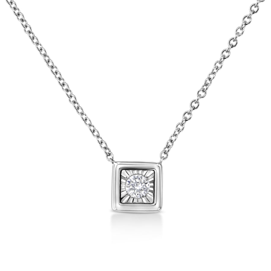 10K White Gold 1/10 Cttw Miracle Set Round-Cut Diamond Square Shape 18
