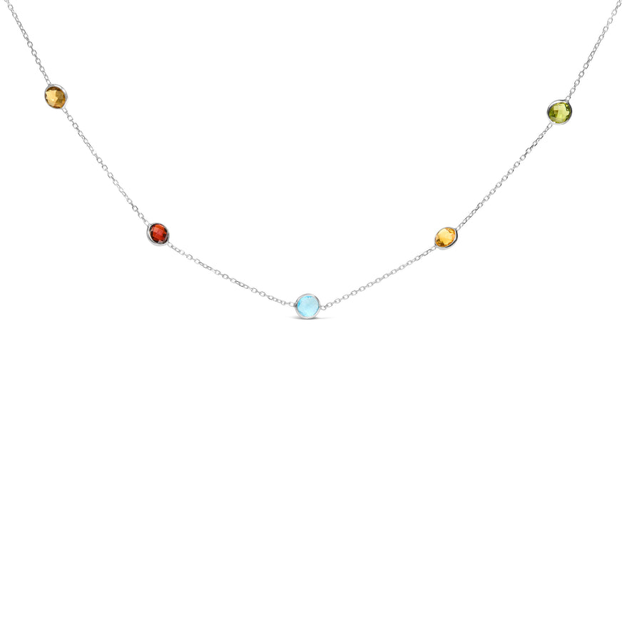 14K White Gold Bezel Set Mixed Gemstone 7 Station Adjustable 18