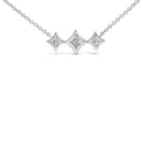 10K White Gold Bezel Set Princess Diamond 3 Stone Kite Shape and Station Necklace (H-I Color, SI2-I1 Clarity) - 18" Inches