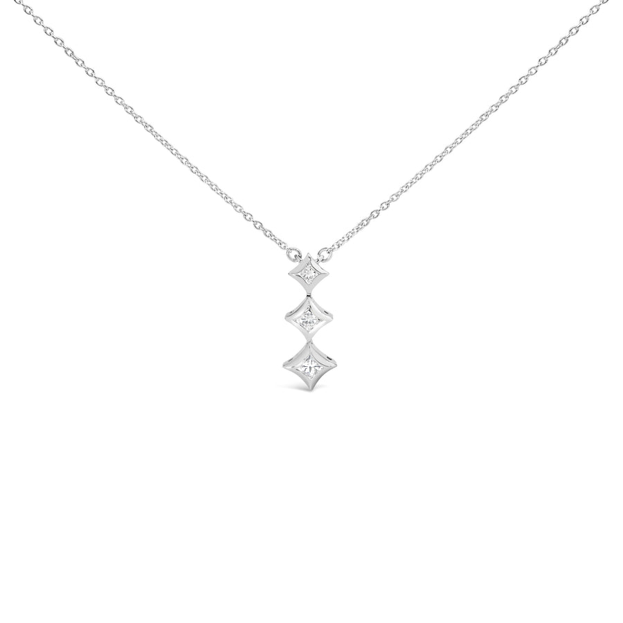 10K White Gold 1/5 Cttw Princess Cut Diamond 3 Stone Drop 18