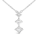 10K White Gold 1/5 Cttw Princess Cut Diamond 3 Stone Drop 18" Pendant Necklace (H-I Color, SI2-I1 Clarity)