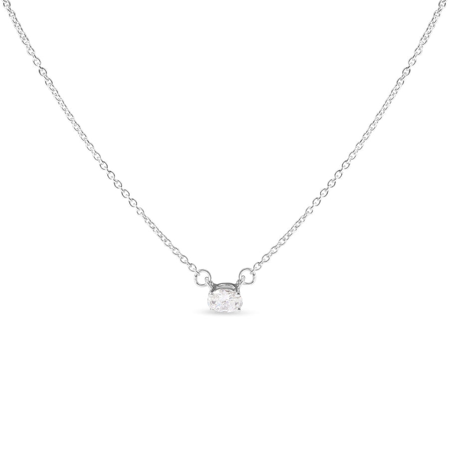 14K White Gold 1/4 Cttw Lab Grown Oval Solitaire Diamond East West 18