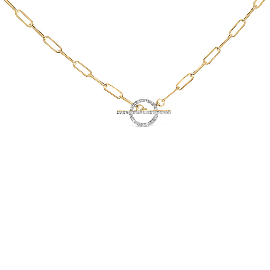 14KT Yellow Gold 1/4 Cttw Diamond  Toggle Clasp Paperclip Link Necklace (I-J Color, I1-I2 Clarity) - 18