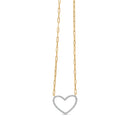 14K Yellow Gold Plated .925 Sterling Silver 1/4 Cttw Diamond Open Heart with Paperclip Chain Pendant Necklace (I-J Color, I2-I3 Clarity) - 18" Inches
