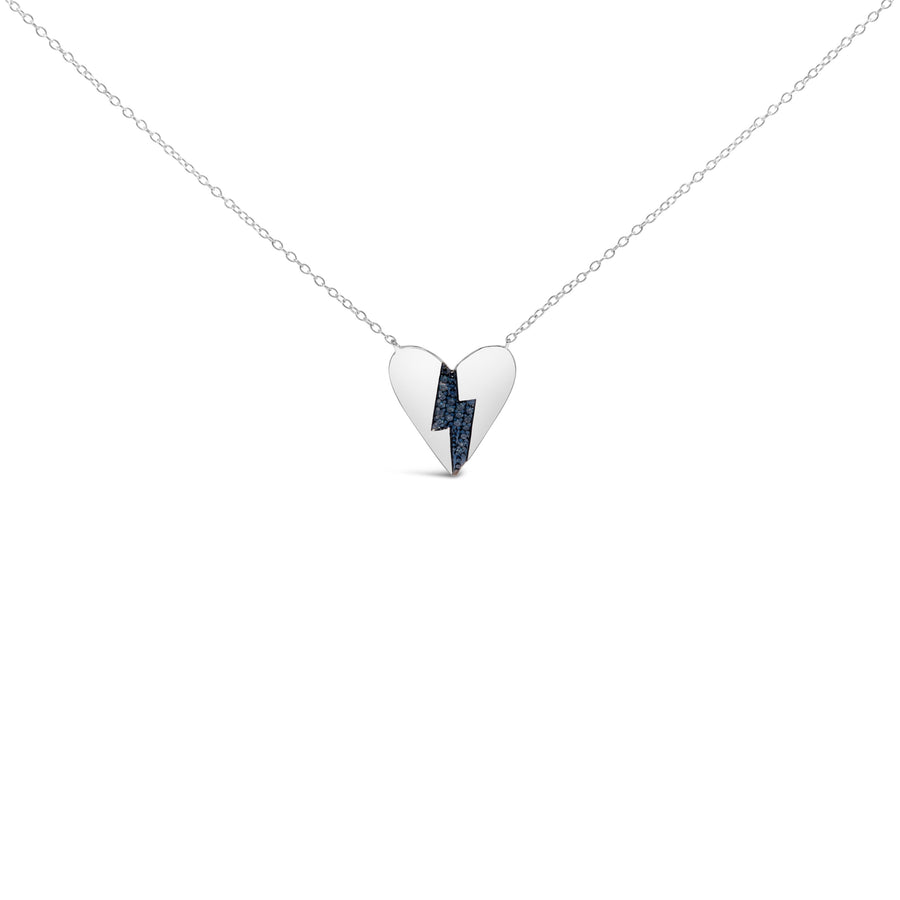 .925 Sterling Silver Blue Diamond Broken Heart Pendant Necklace (H-I Color, I1-I2 Clarity) - 18