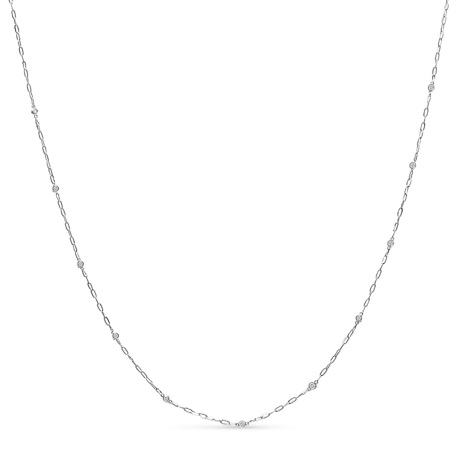 14K White Gold 1/2 Cttw Diamond Bezel Station Paperclip Chain Necklace (H-I Color, SI1-SI2 Clarity) - 18
