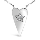 .925 Sterling Silver Diamond Heart with Star Pendant Necklace