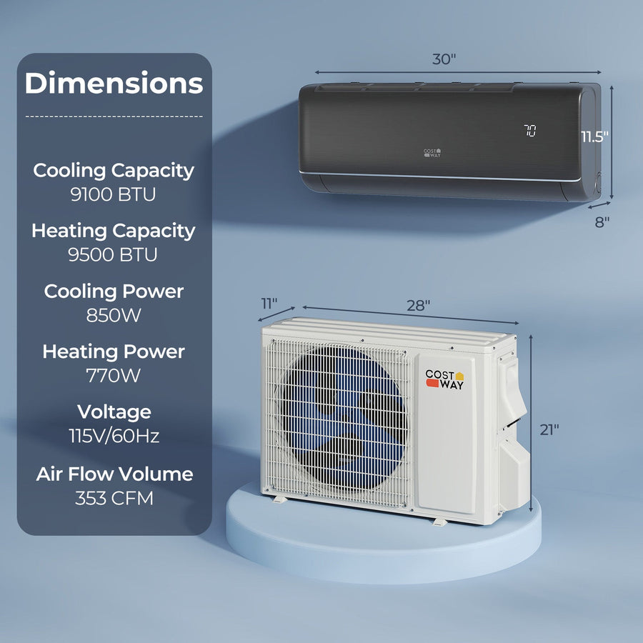 GreyVolt Series 9100 BTU 20.5 SEER2 115V WiFi Enabled Mini Split AC Compatible with Alexa Gray